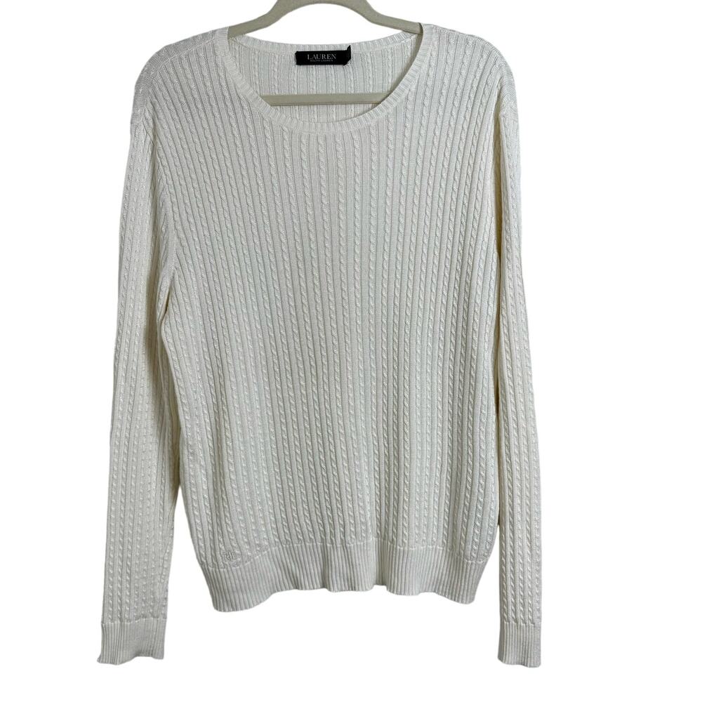 Lauren Ralph Lauren Mascarpone Cream Slim Cable-Knit Black Label Sweater Size XL
